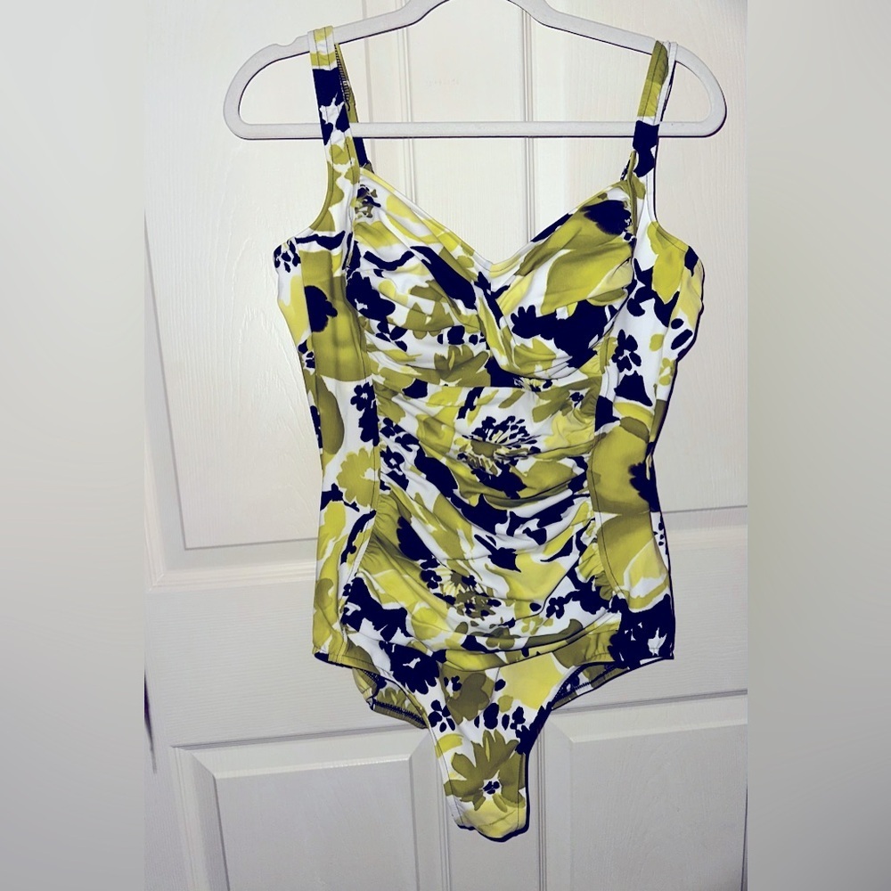 Miraclesuit Navy & Yellow Floral Ruched One-Piece Swimsuit